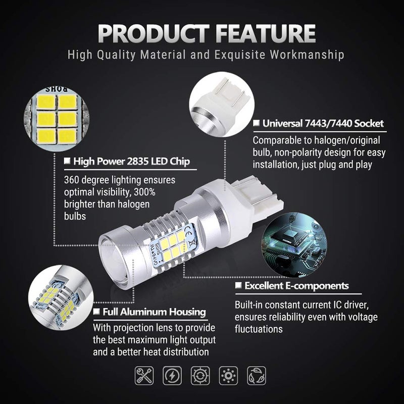 Antline Extremely Bright 7443 7440 T20 7441 992 W21W 21-SMD 2835 Chipsets 1260 Lumens LED Bulb Replacement White for Car Backup Reverse Brake Tail Turn Signal Lights Bulbs DRL (Pack of 4) - Image 3